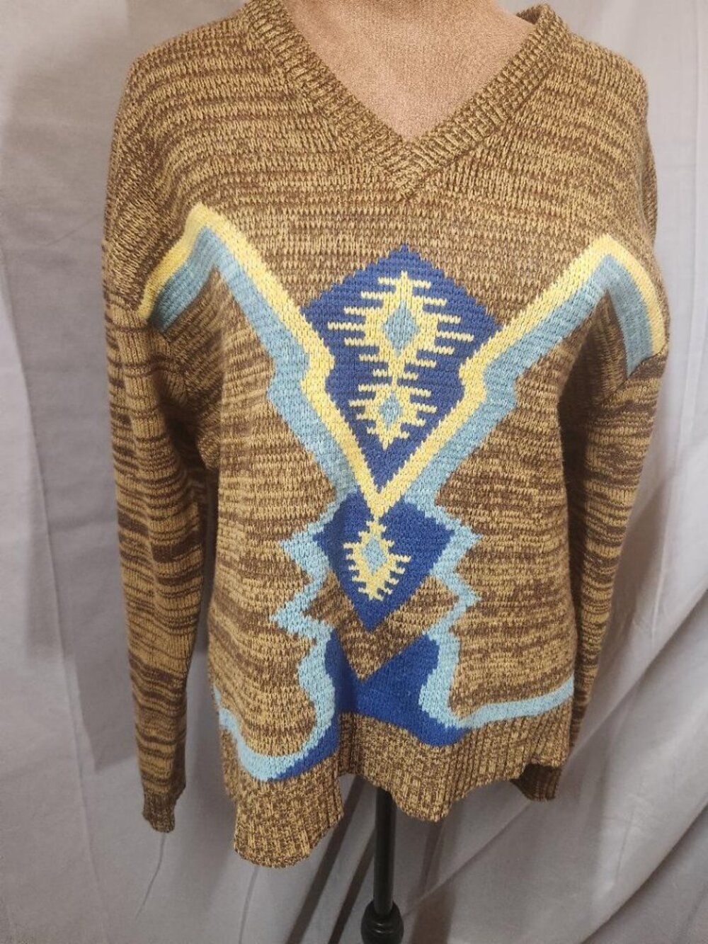 Vintage 1970s Unisex Pullover V-Neck Knit Sweater Kmart Brand Size XL